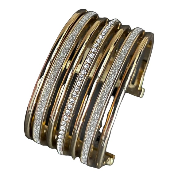 Cuff Bracelet Rhinestones Cuff Bracelet Rhinestones Gold Tone Cuff Bracelet - Picture 8 of 13